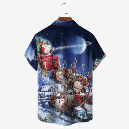 Men Christmas Day Shirts Short Sleeve Pocket Loose Fitting Shirts QL63383