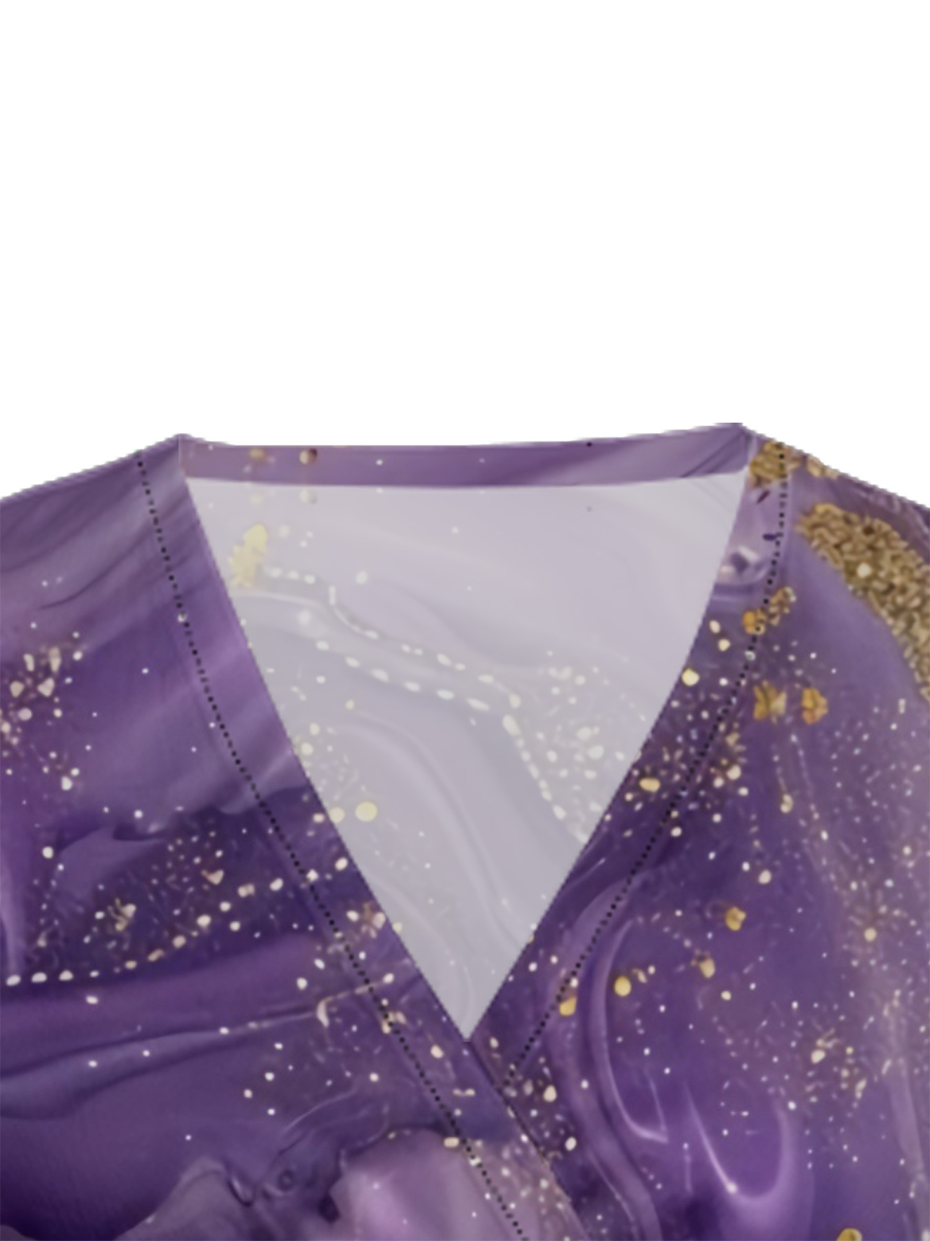 Purple & Gold Marble Cap Sleeve V-Neck Midi Dress OIJUY86907