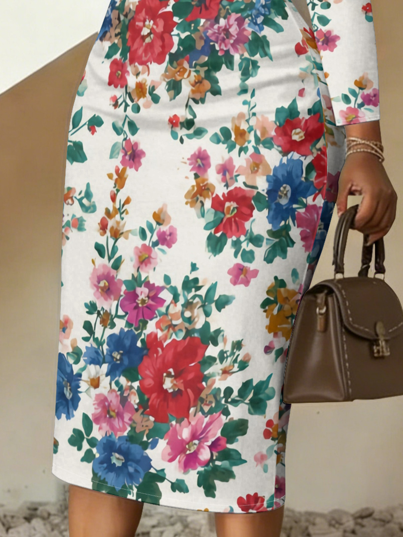 Vibrant Watercolor Floral V-Neck Bodycon Midi Dress YCL2943