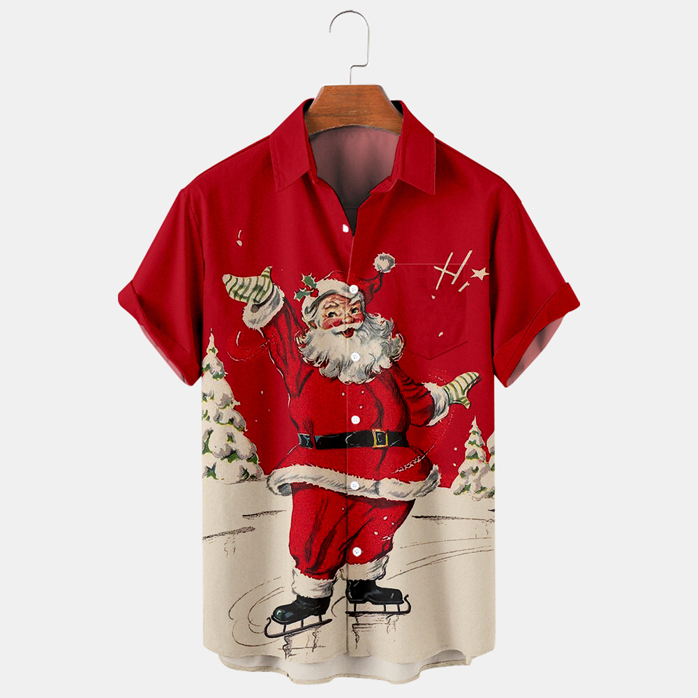 Men Christmas Day Santa Claus Shirts Short Sleeve Shirts ZH12857