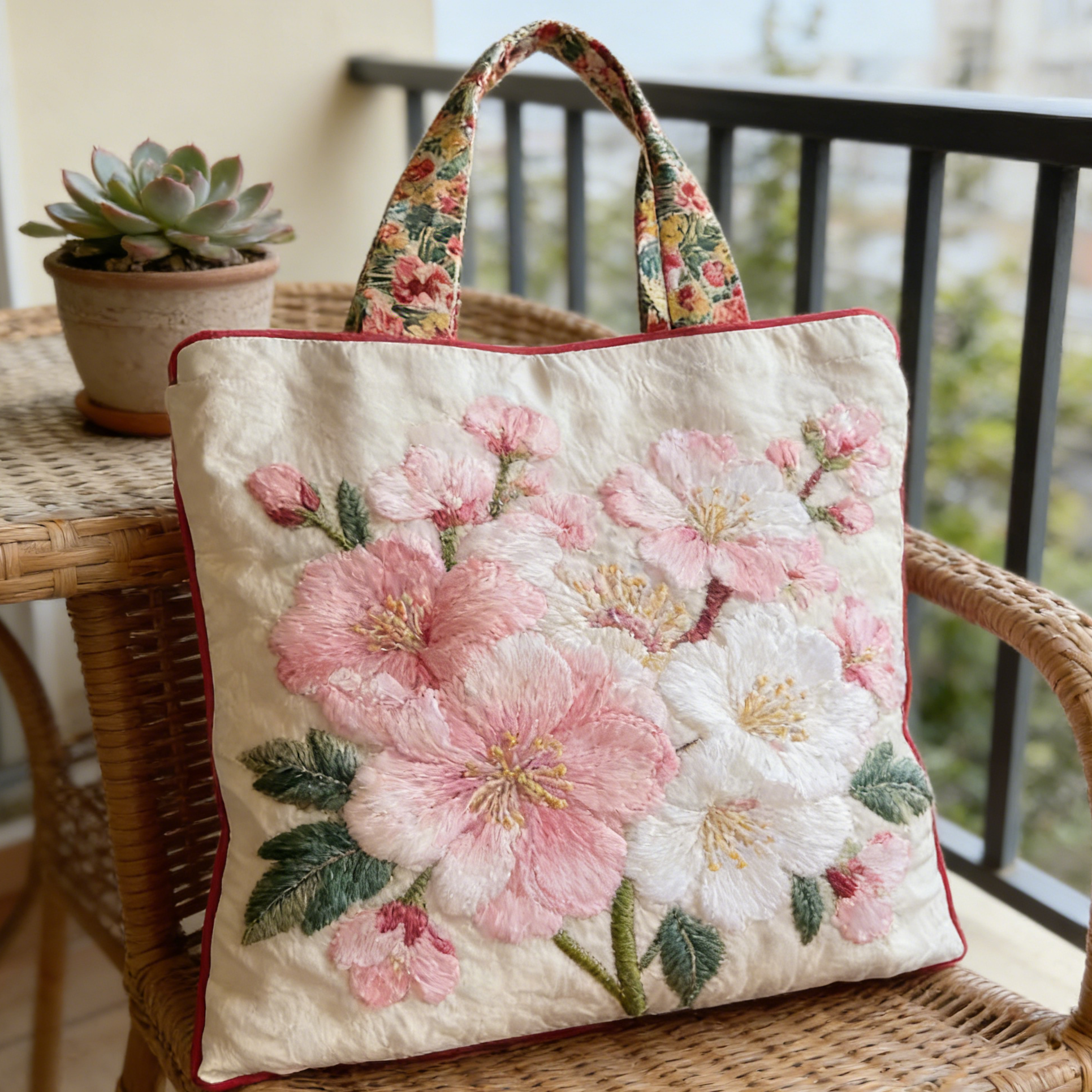 Blush Cherry Blossom Quilted Tote Bag BFCK9725