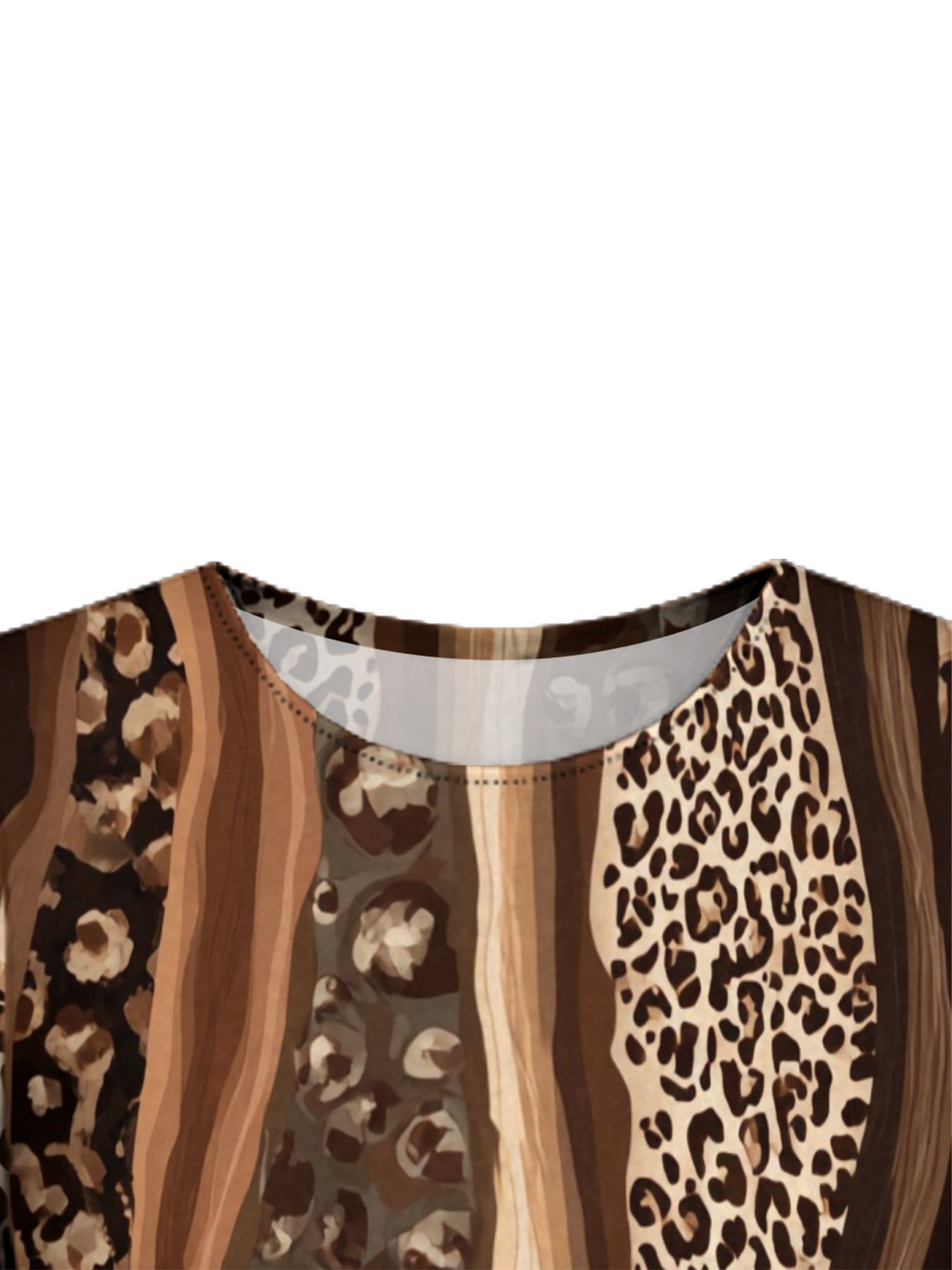 Brown Stripe & Leopard Print Bell Flare Sleeve Bodycon Midi Dress