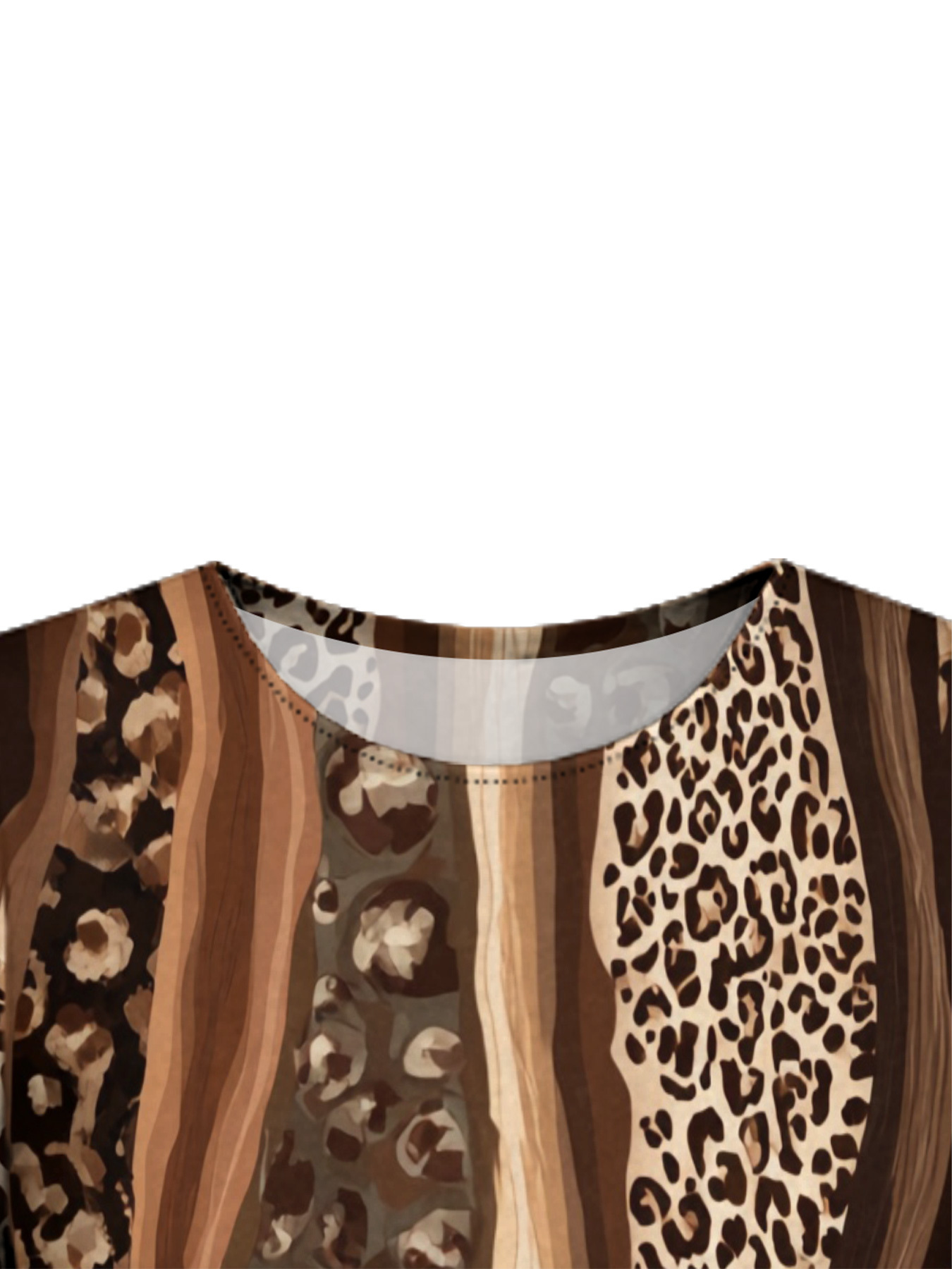 Brown Stripe & Leopard Print Bell Flare Sleeve Bodycon Midi Dress