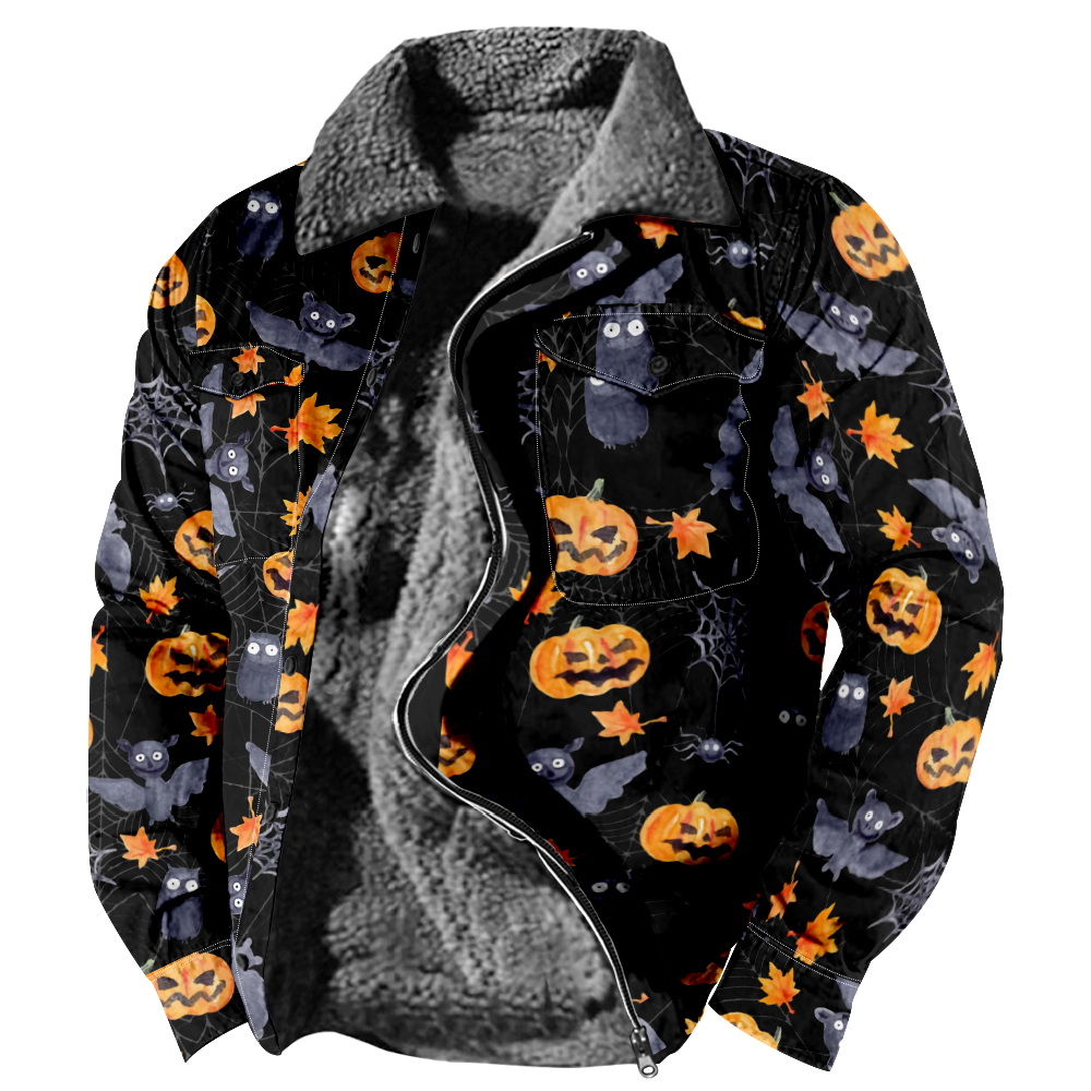 Halloween Lapel Button Pocket Cotton Jacket QL67794A27