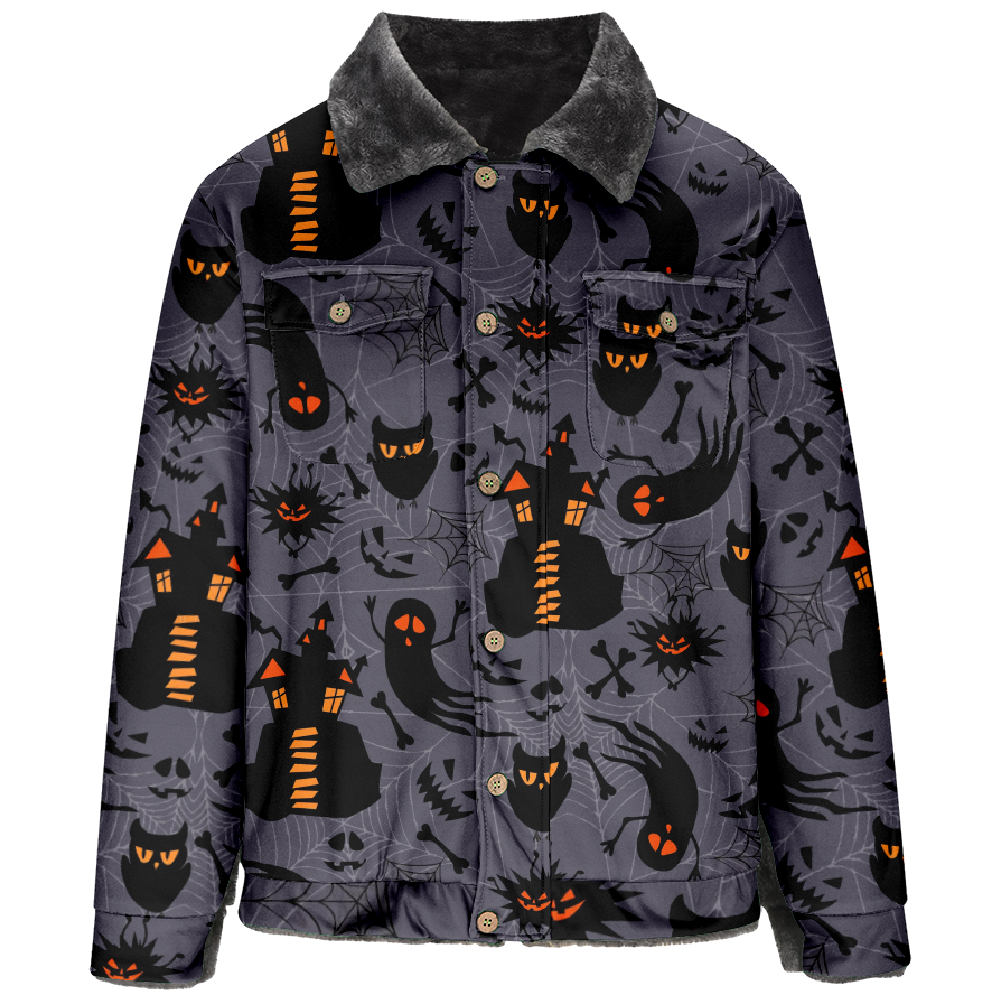 Halloween Lapel Button Pocket Cotton Jacket QL67794A17