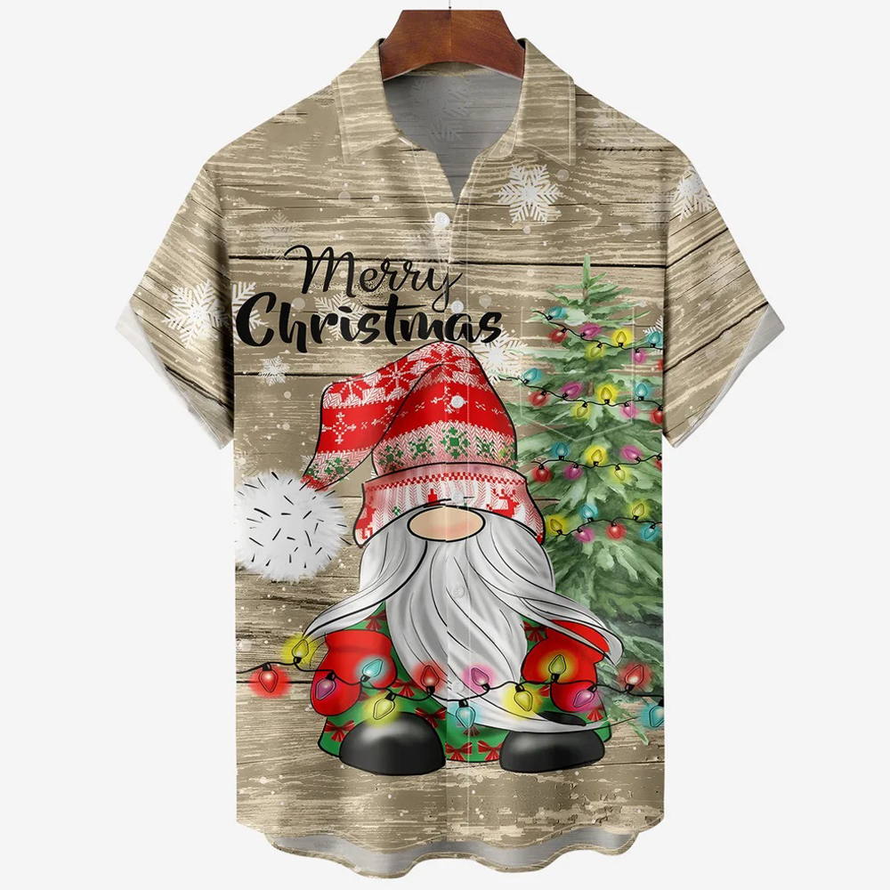 Men Christmas Day Shirts Short Sleeve Pocket Loose Fitting Shirts QL68