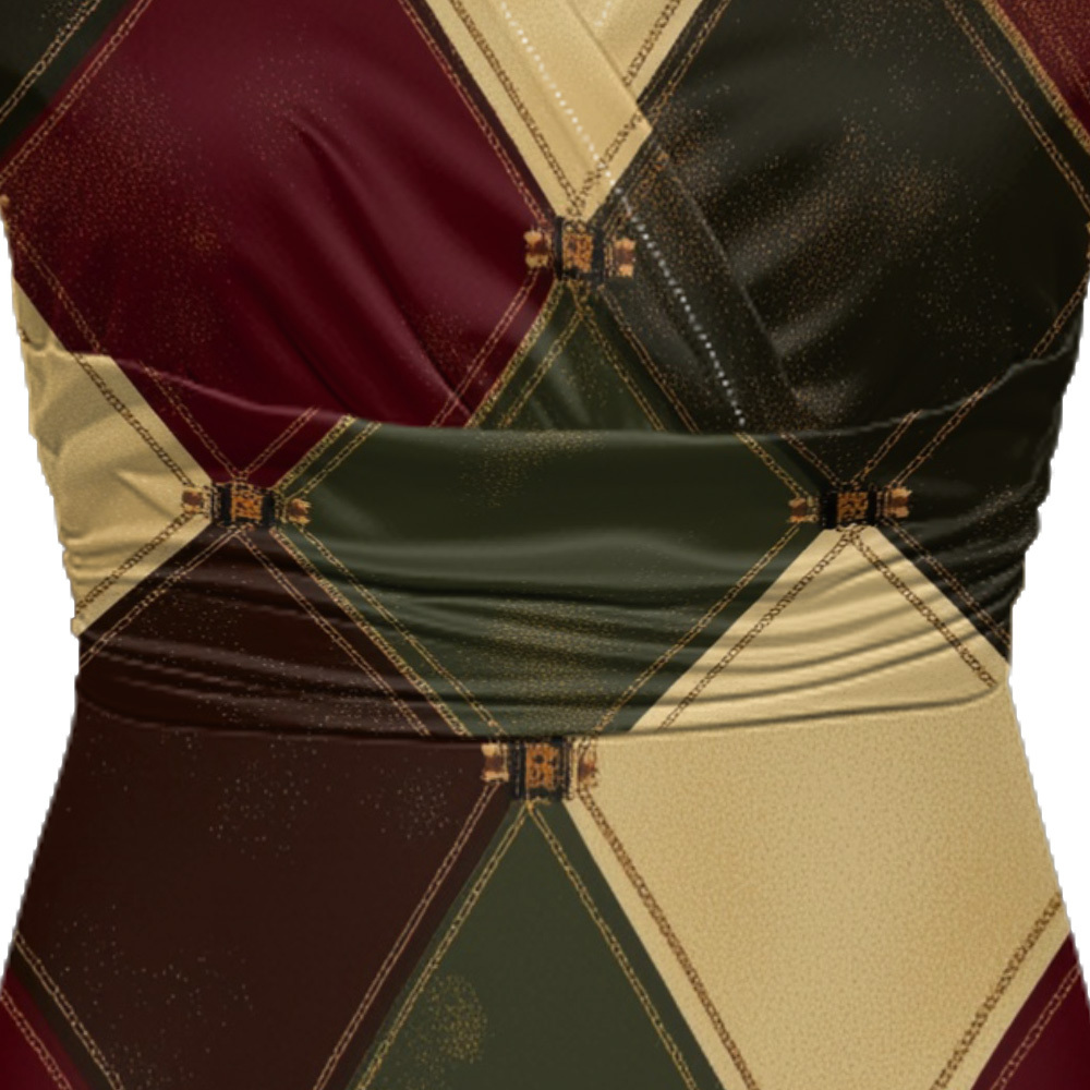Colorblock Geometric Cap Sleeve V-Neck Midi Dress XWT816