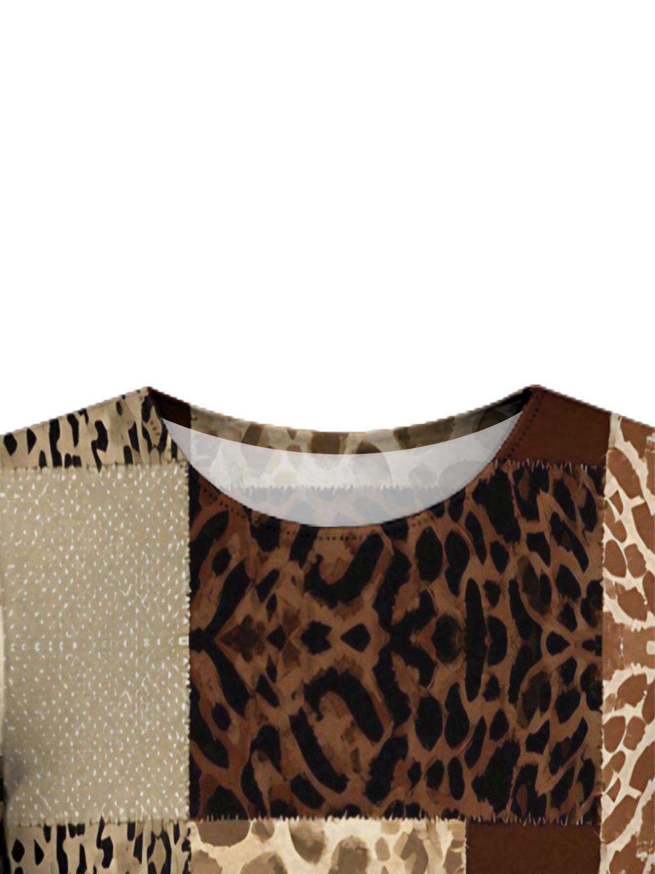 Neutral Patchwork Leopard Print Bell Flare Sleeve Bodycon Midi Dress