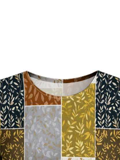 Autumn Patchwork Snowflake Flare Sleeve Bodycon Midi Dress