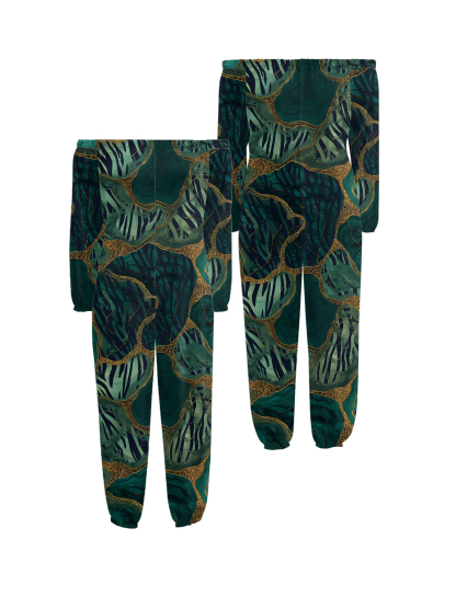 Emerald Green & Gold Marble Off-Shoulder Jumpsuit