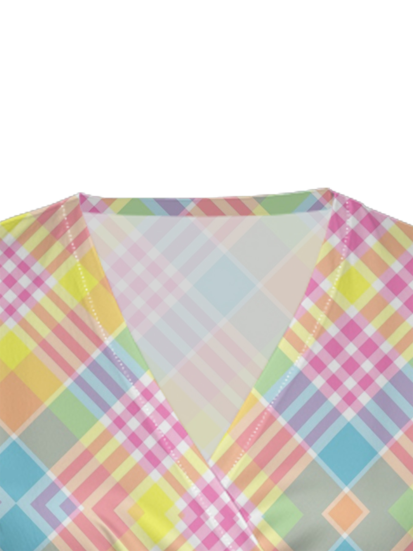 Rainbow Plaid Cap Sleeve V-Neck Midi Dress