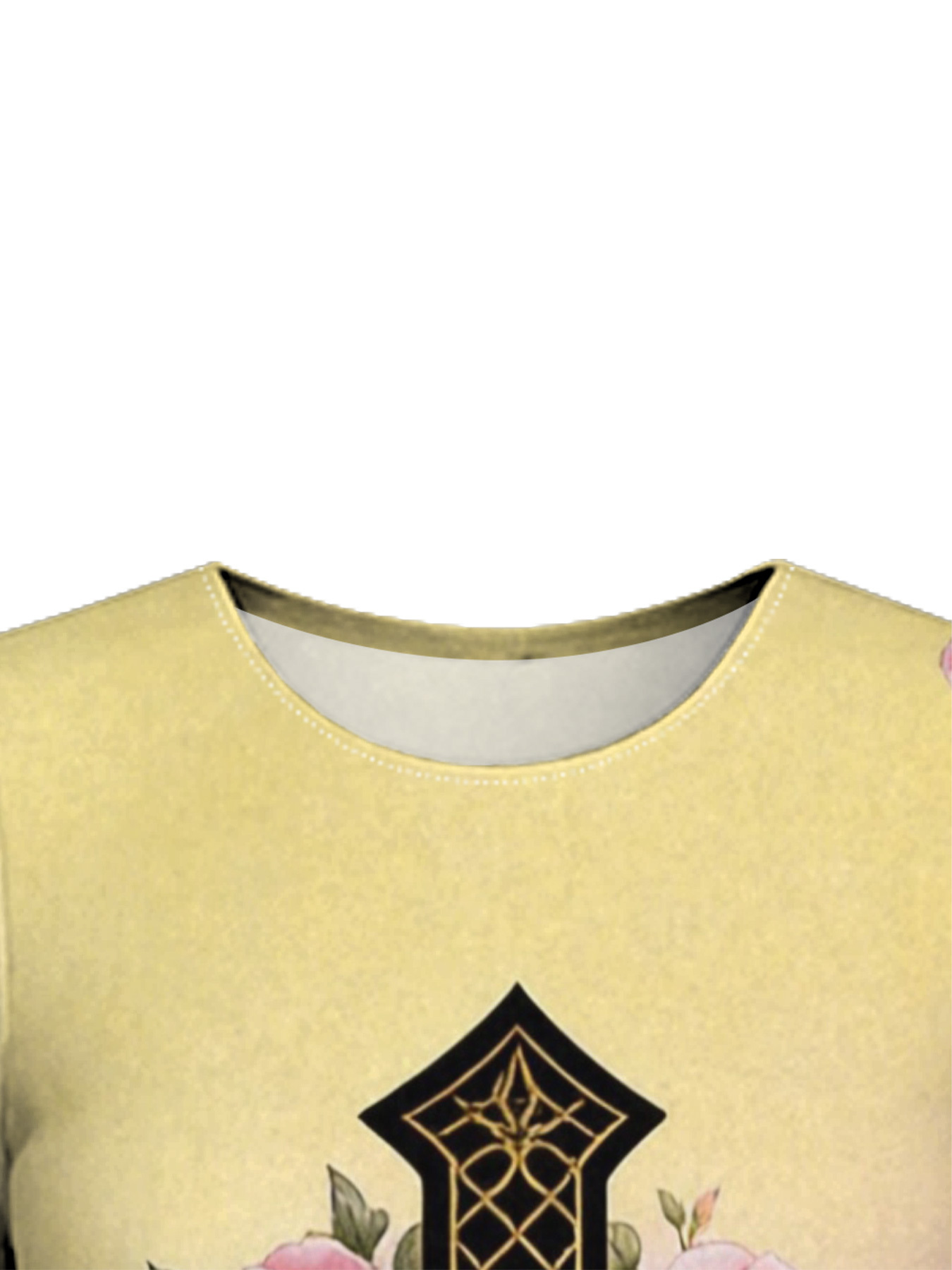 Butter Yellow Christian Cross Easter Flare Sleeve Bodycon Midi Dress