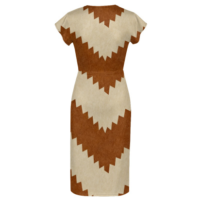 Tan & Brown Zigzag Cap Sleeve V-Neck Midi Dress VTS673
