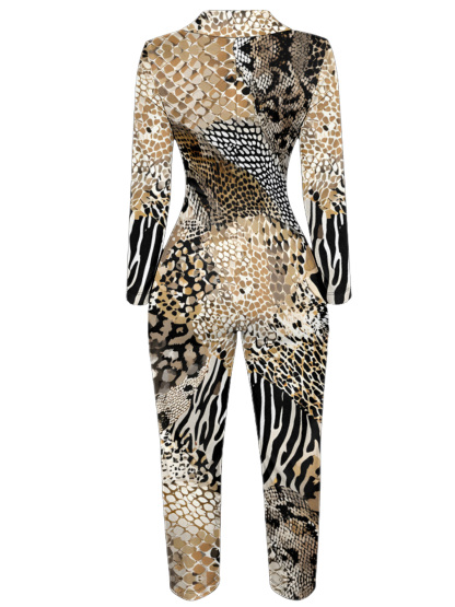Safari Animal Long Sleeve Zip-Up Jumpsuit 