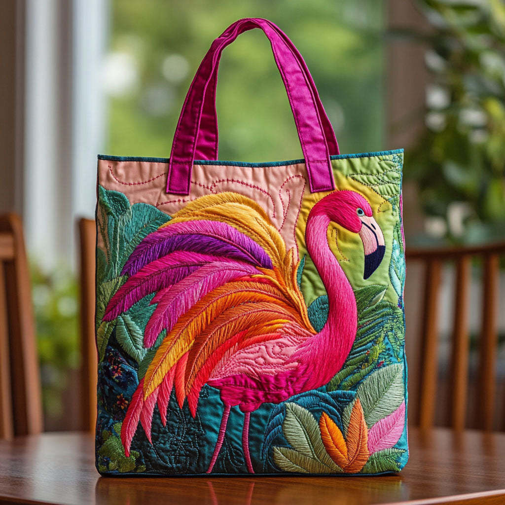 Rainbow Flamingo Charm Quilted Tote Bag  Animal print