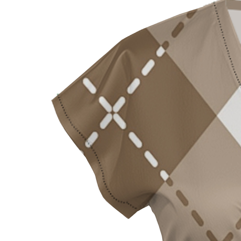 Beige & White Argyle Cap Sleeve V-Neck Midi Dress ZYT918