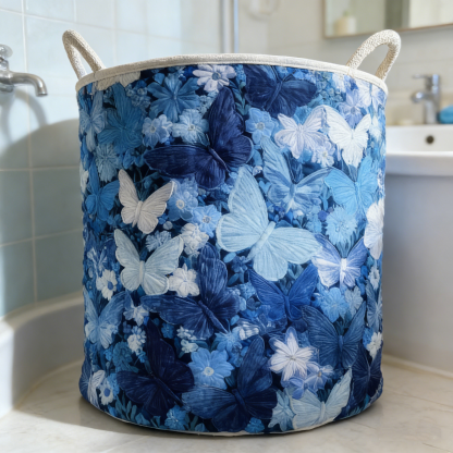 Blue Butterfly & Floral Quilted Laundry Basket GHJKLP95