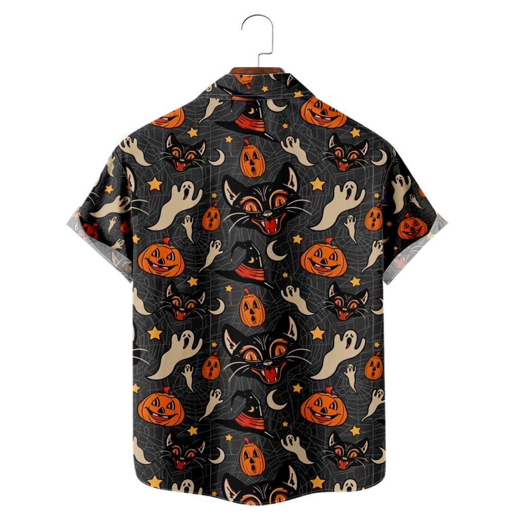 Men Halloween Cats Shirts Short Sleeve Pocket Shirts QL40816A02