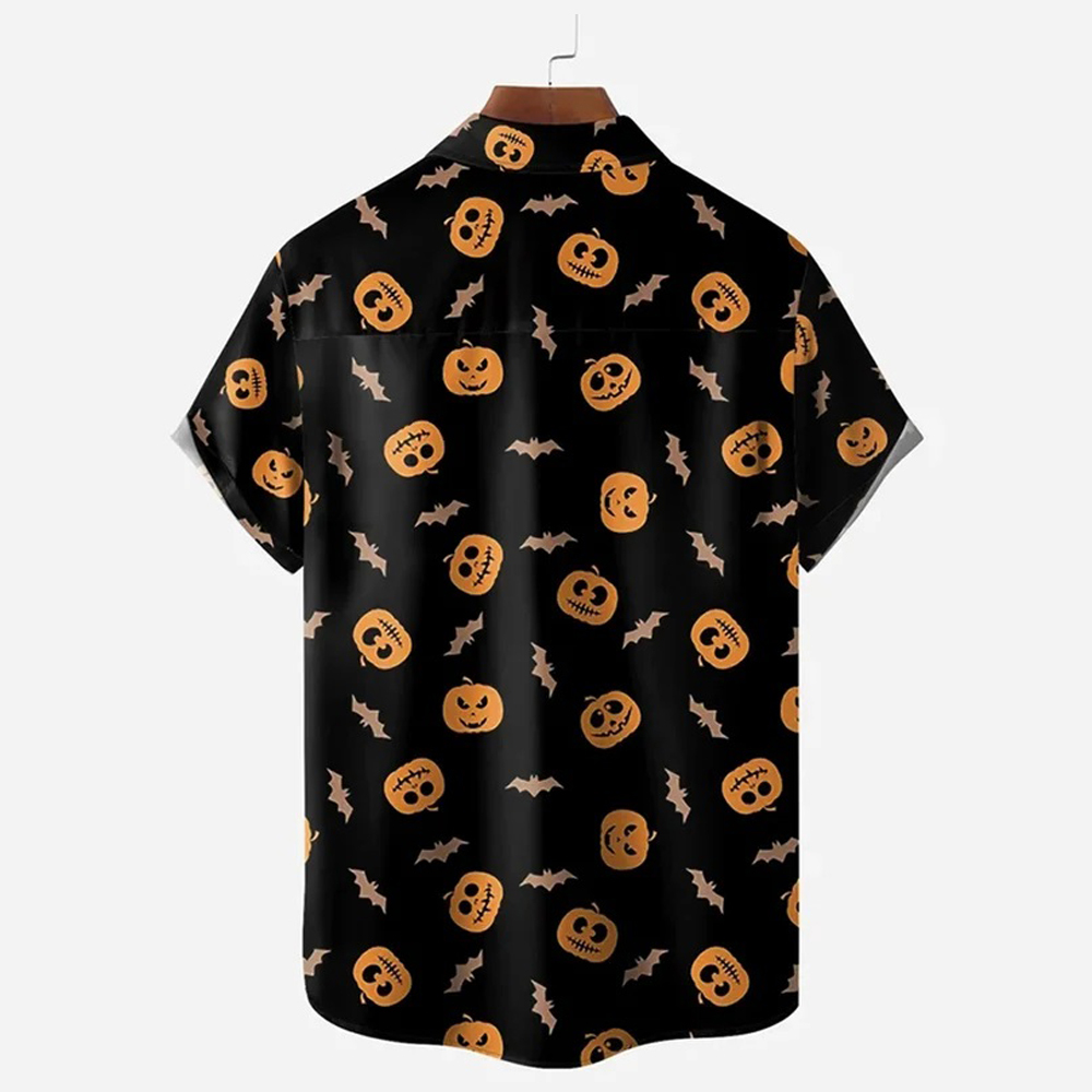 Men Halloween Shirts Short Sleeve Pocket Loose Fitting Shirts QL58311