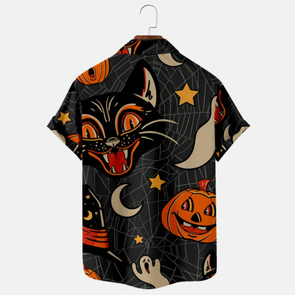Men Halloween Cat Shirts Short Sleeve Pocket Shirts FY7978A04