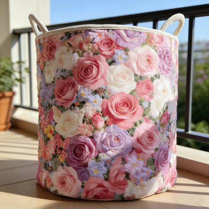 Pastel Rose Bouquet Quilted Laundry Basket SDFGHJK0