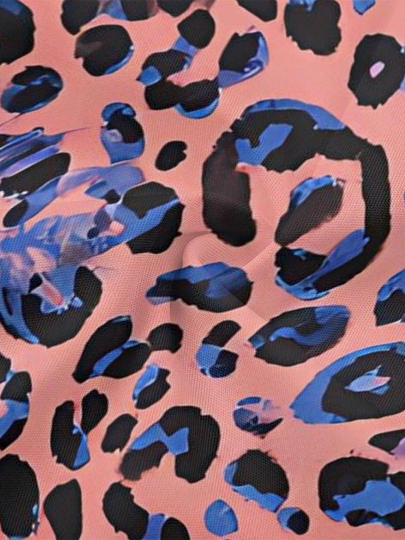 Pink Blue Watercolor Leopard Flare Sleeve Bodycon Midi Dress STU6918