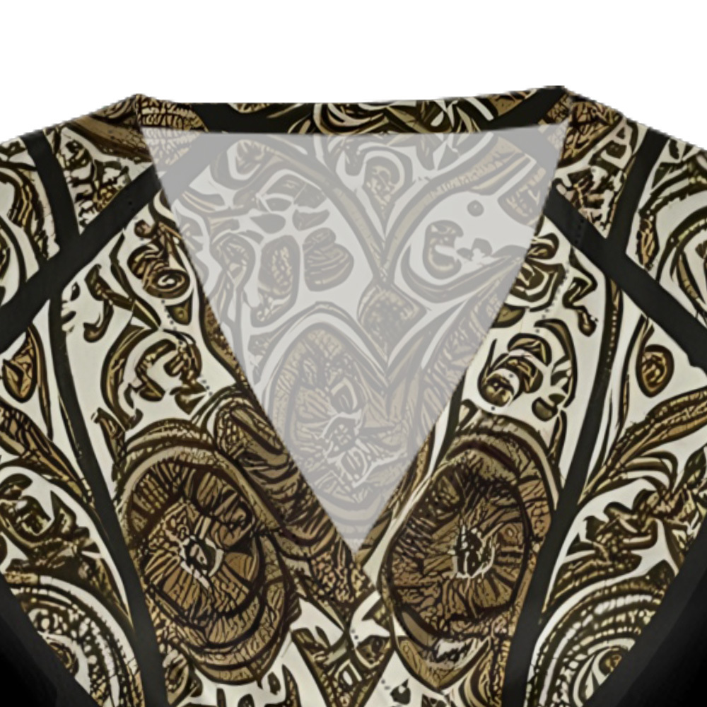 Emerald Green Gold Paisley Cap Sleeve V-Neck Midi Dress