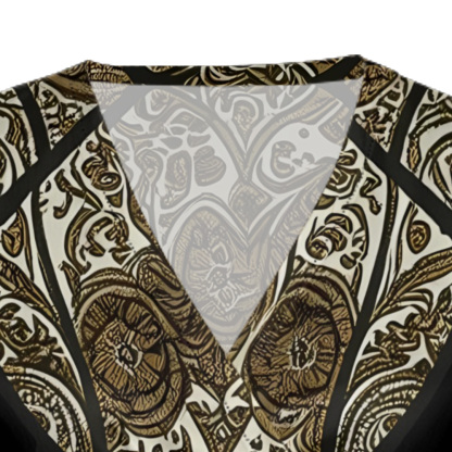 Emerald Green Gold Paisley Cap Sleeve V-Neck Midi Dress