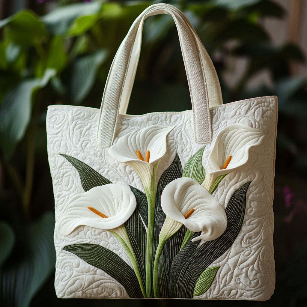 White Calla Lily  Quilted Tote Bag  botanical print