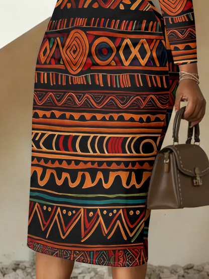 African Tribal V-Neck Bodycon Midi Dress LNT1472