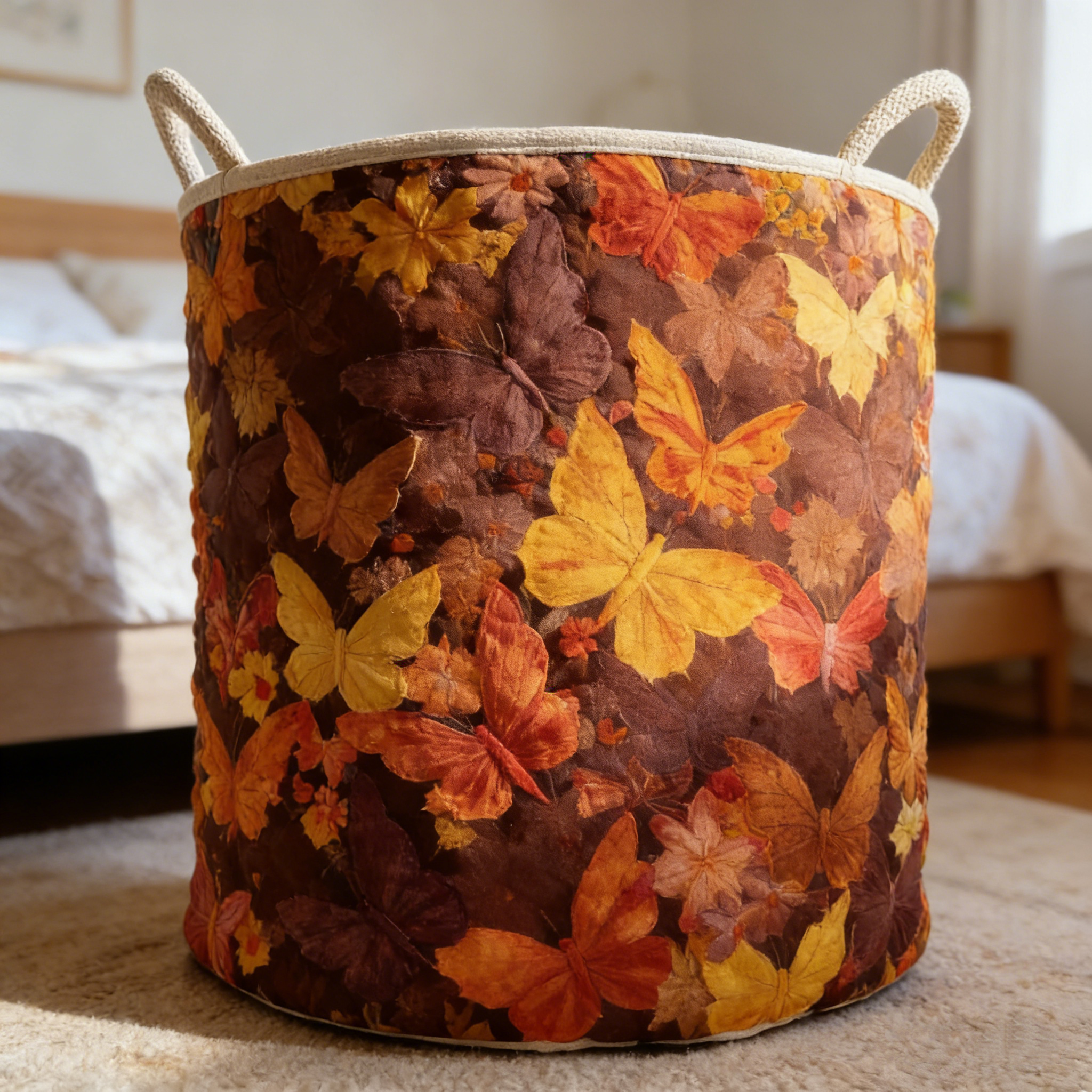 Autumn Fall Leaves Quilted Laundry Basket EDCFRTV7