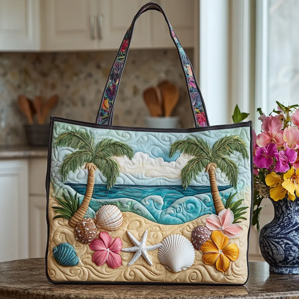 Seashell Serenity Quilted Tote Bag