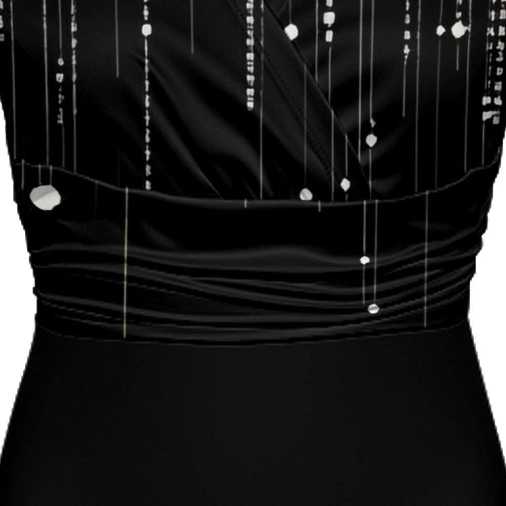 Black White Dot Stripe Cap Sleeve V-Neck Midi Dress BFI630