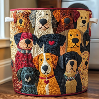Colorful Dogs Quilted Laundry Basket