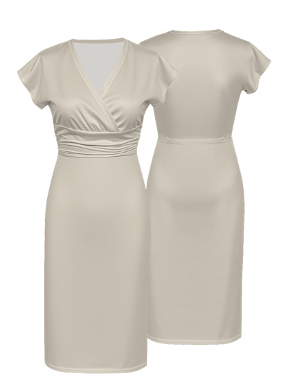 Cream Cap Sleeve V-Neck Midi Dress