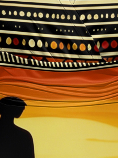 African Savannah Sunset Cap Sleeve V-Neck Midi Dress IJG7685