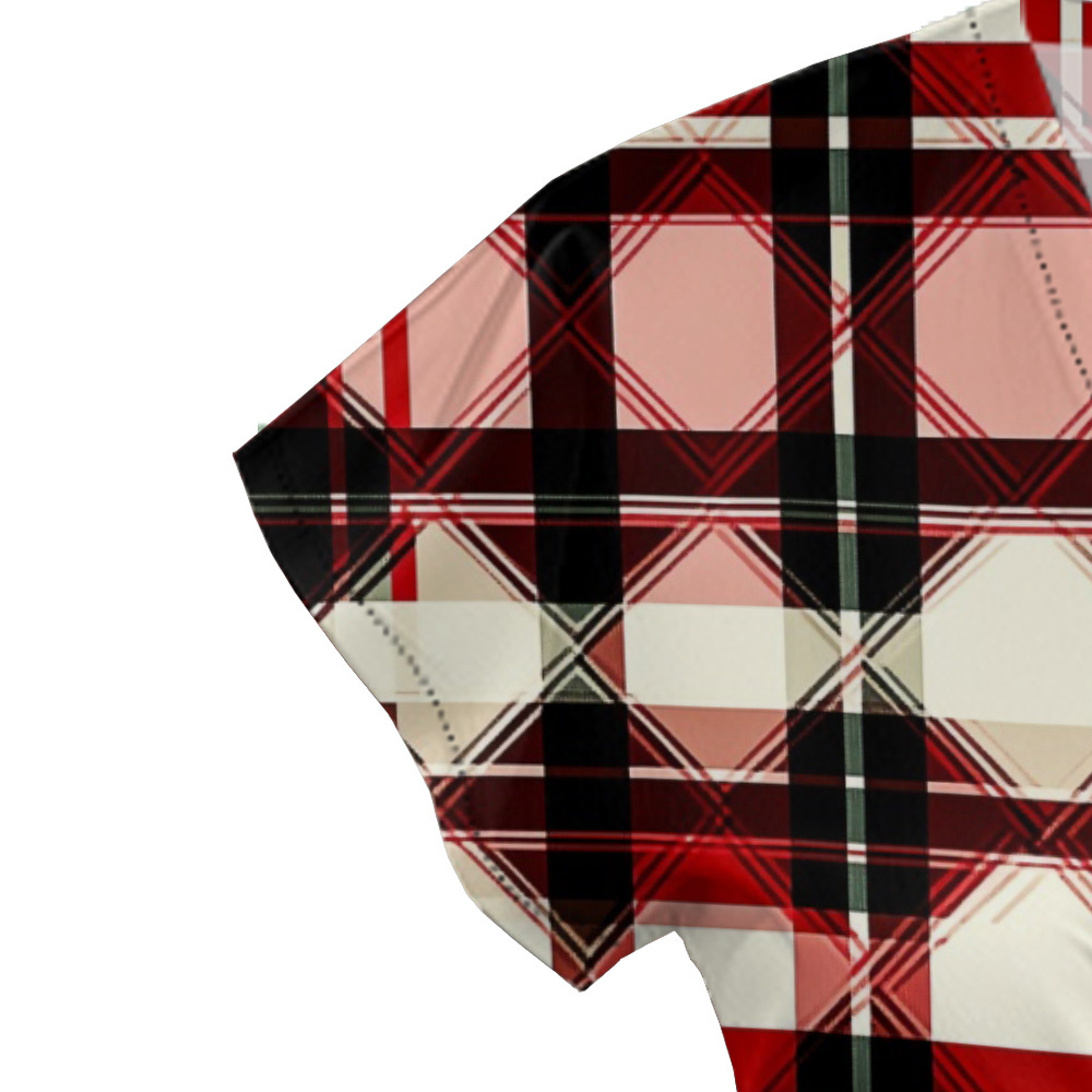Red & Black Plaid Cap Sleeve V-Neck Midi Dress ZYR906
