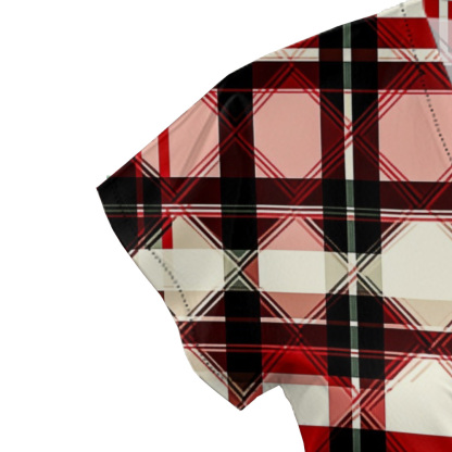 Red & Black Plaid Cap Sleeve V-Neck Midi Dress ZYR906