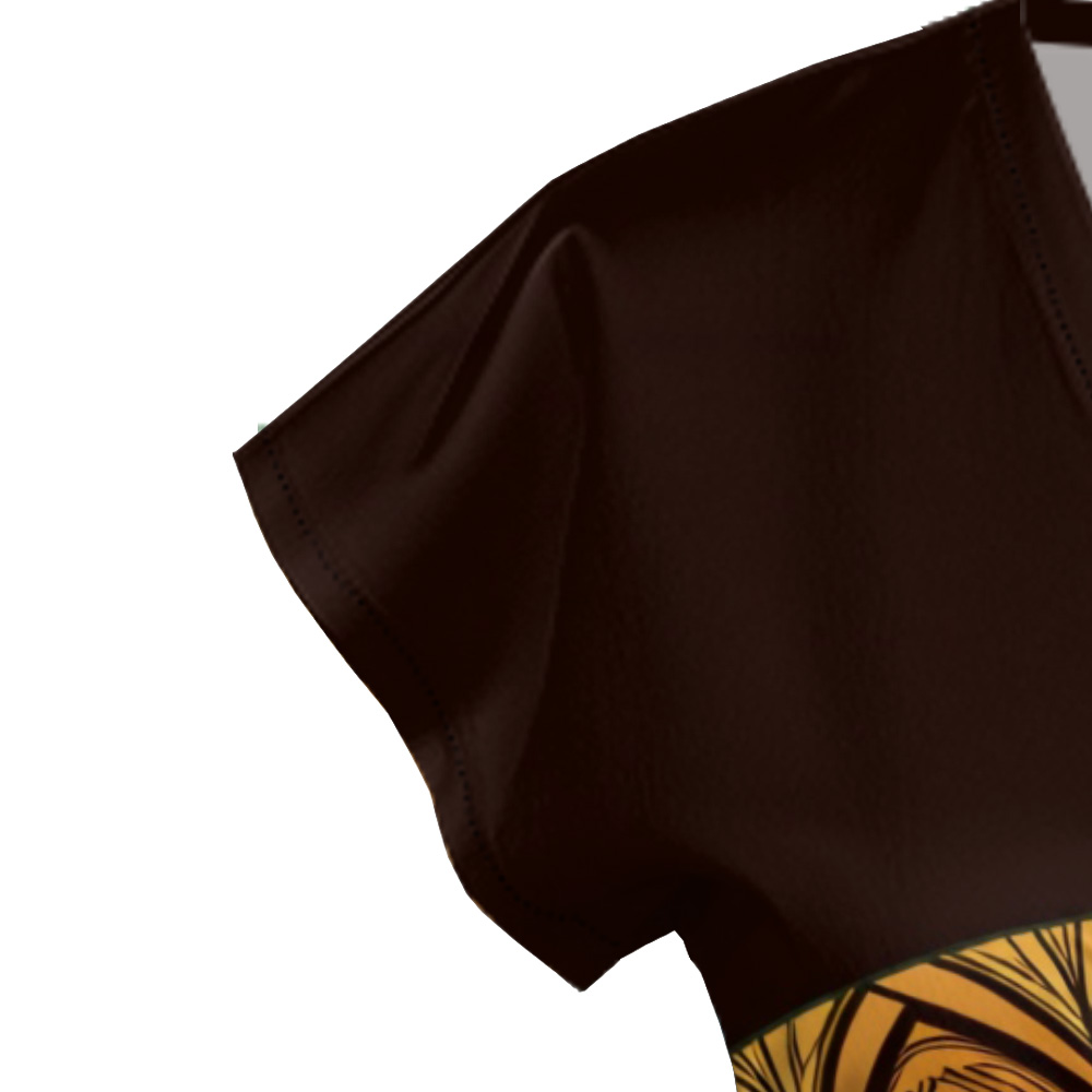 African Mask Cap Sleeve V-Neck Midi Dress ABE975