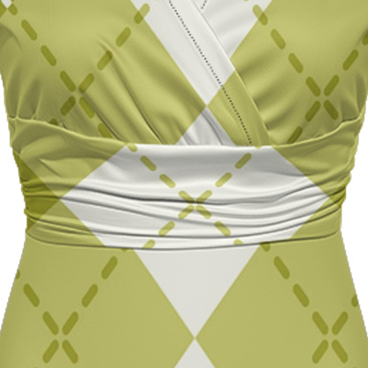 Green & White Argyle Cap Sleeve V-Neck Midi Dress XWS807