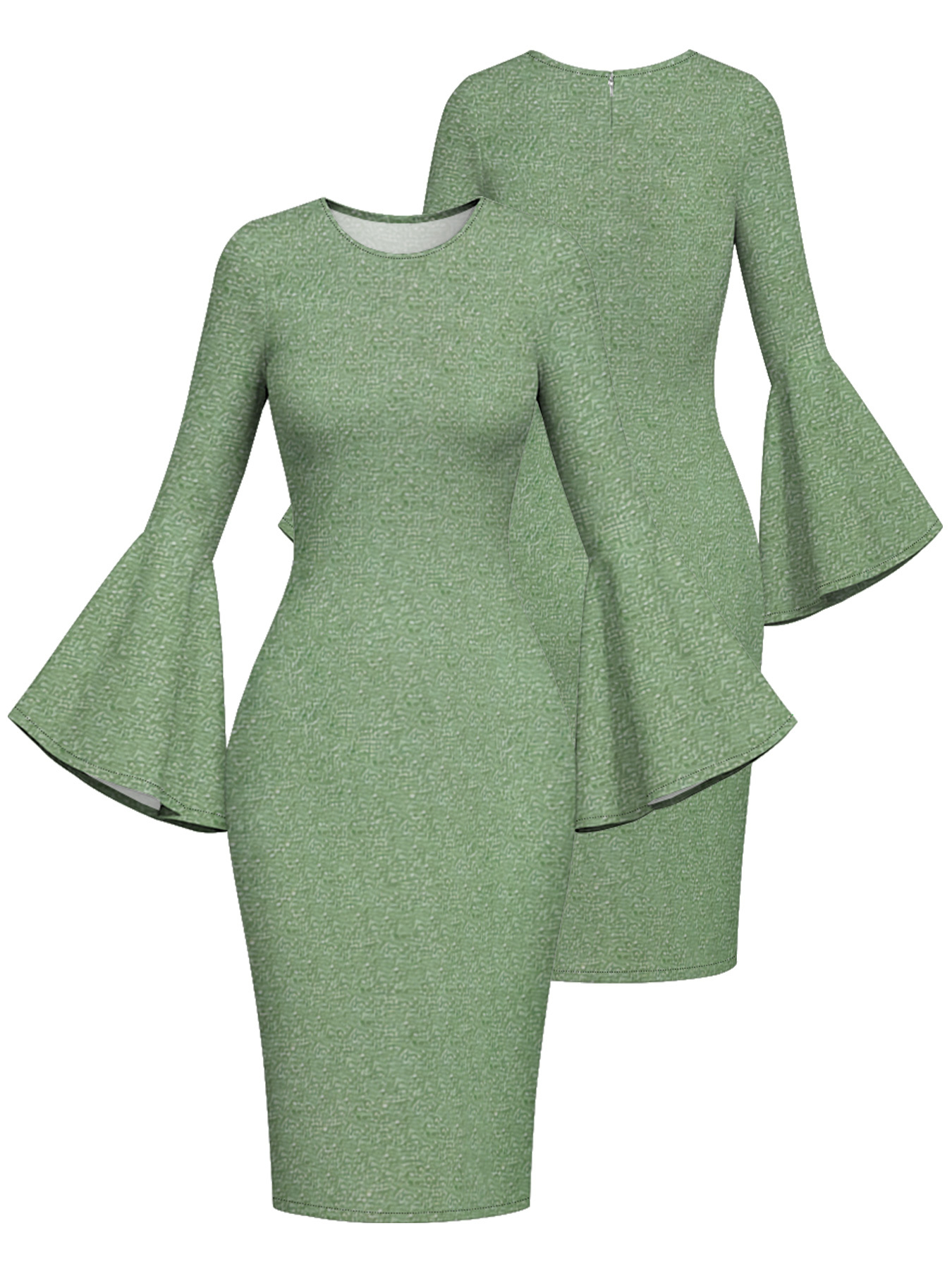 Sage Green Textured Flare Sleeve Bodycon Midi Dress