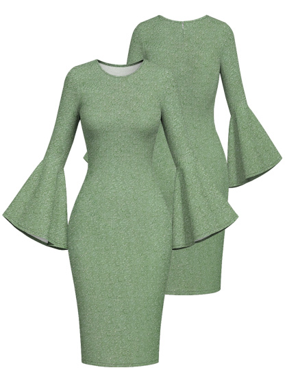 Sage Green Textured Flare Sleeve Bodycon Midi Dress