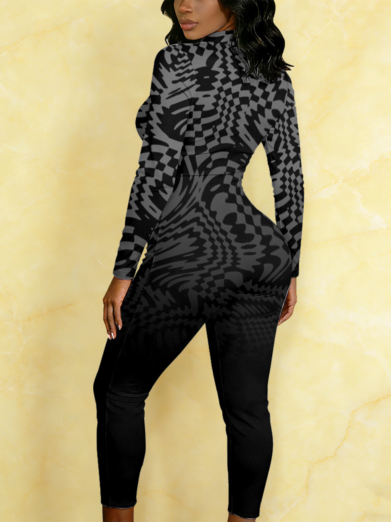 Gradient Long Sleeve Zip-Up Jumpsuit