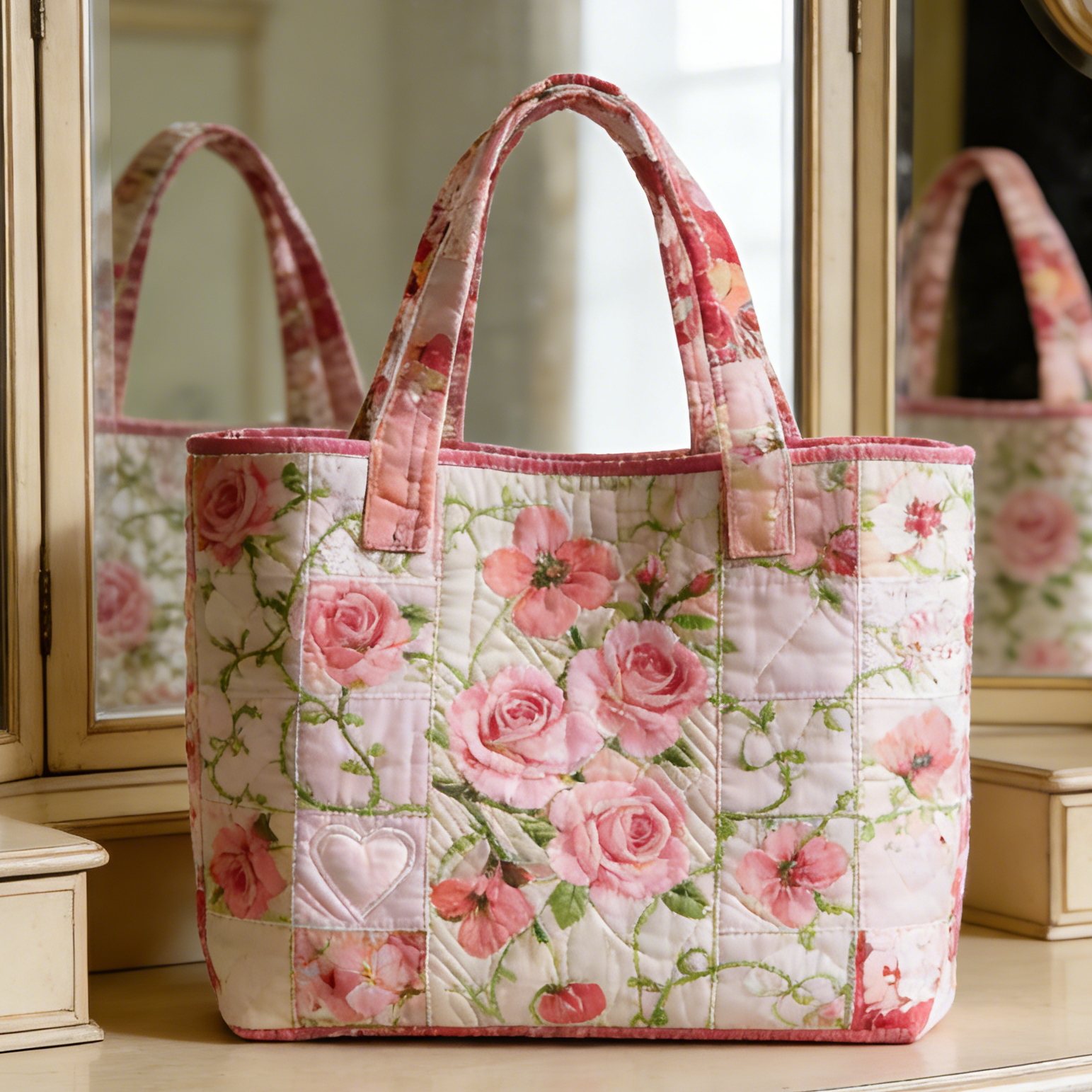 Rose & Heart Quilted Tote Bag rqzm3628