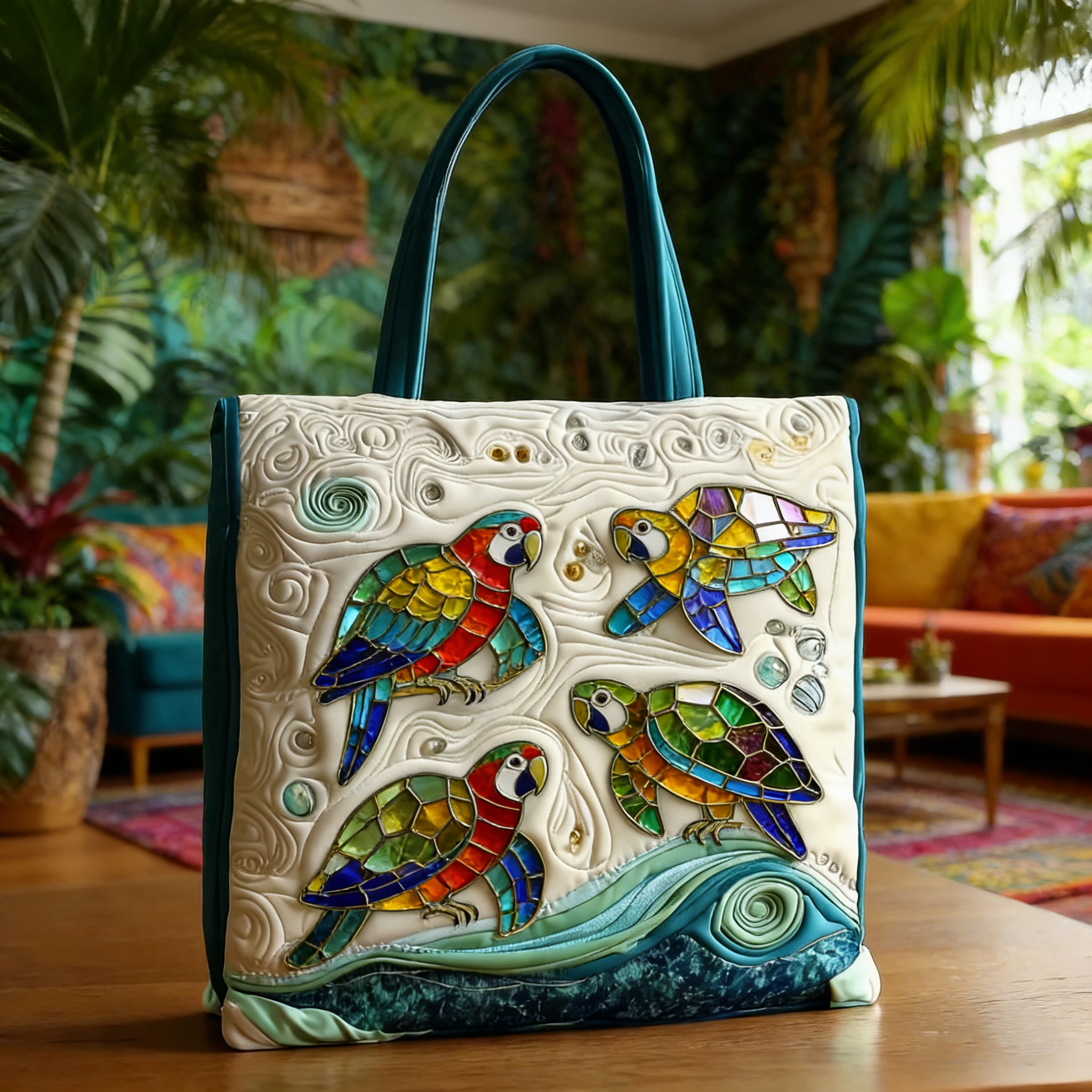 Glass Parrot Quilted Tote Bag ZY71408