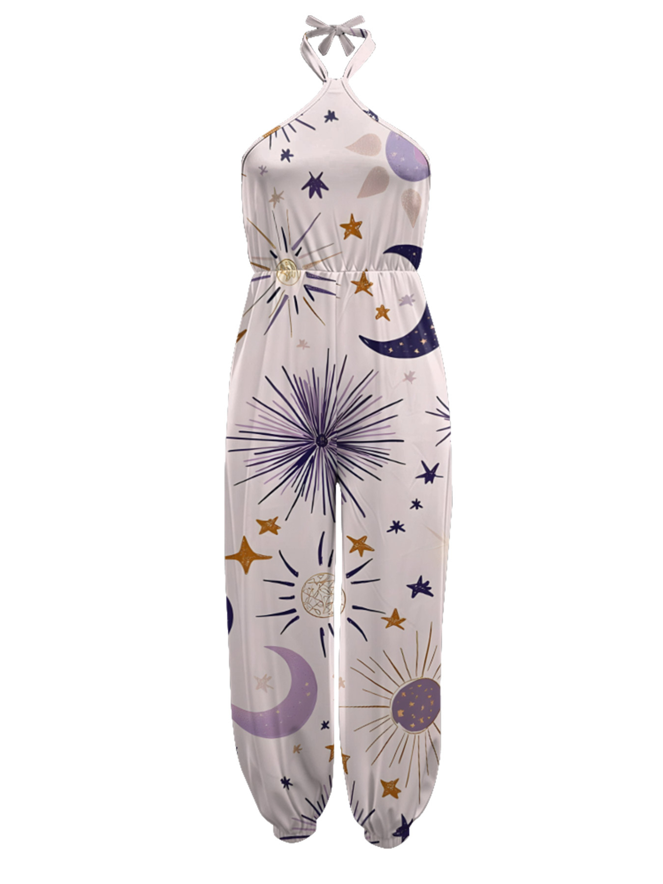 Celestial Star & Moon Sleeveless Halter Jumpsuit