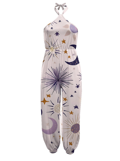 Celestial Star & Moon Sleeveless Halter Jumpsuit