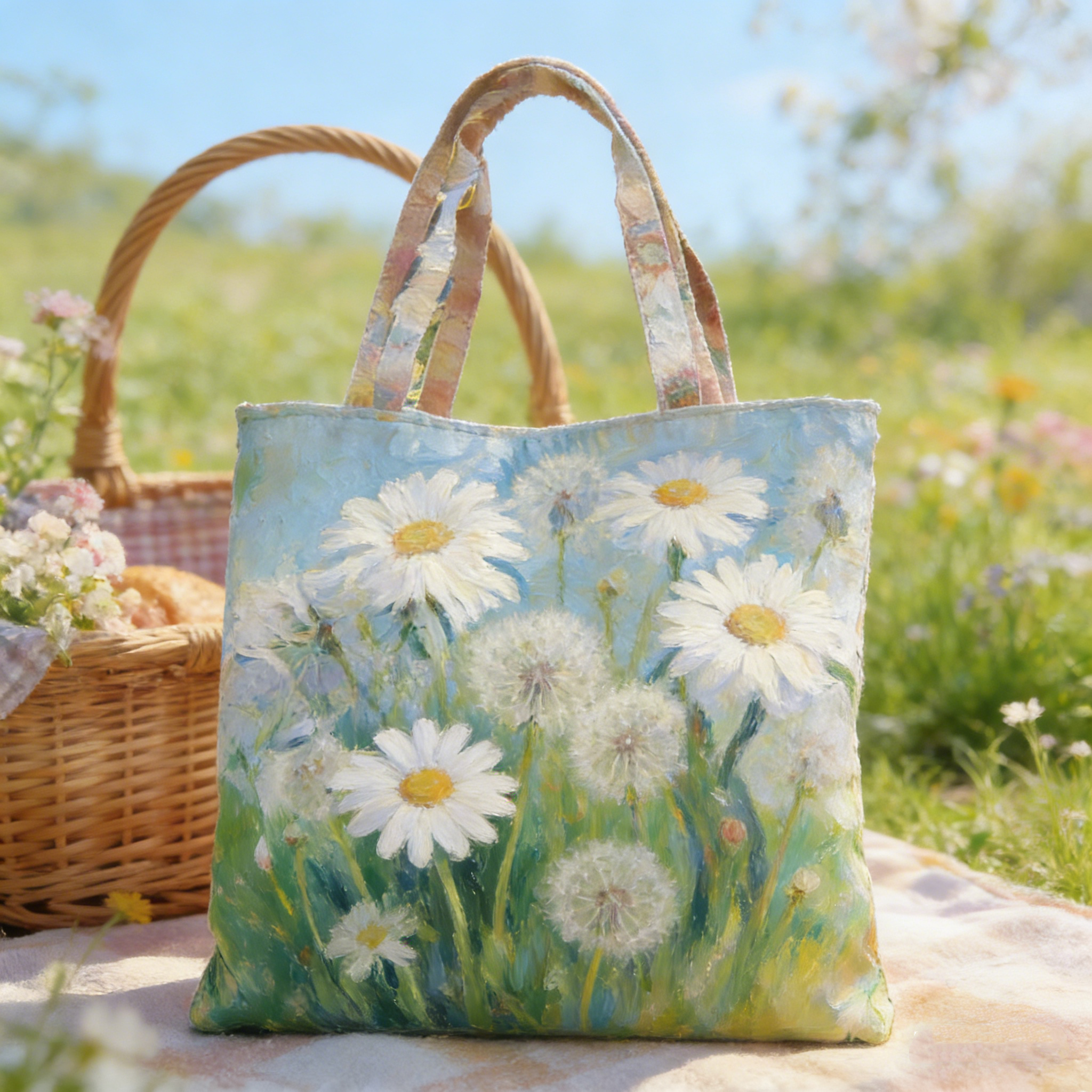 Daisy & Dandelion Quilted Tote Bag UvWx2345