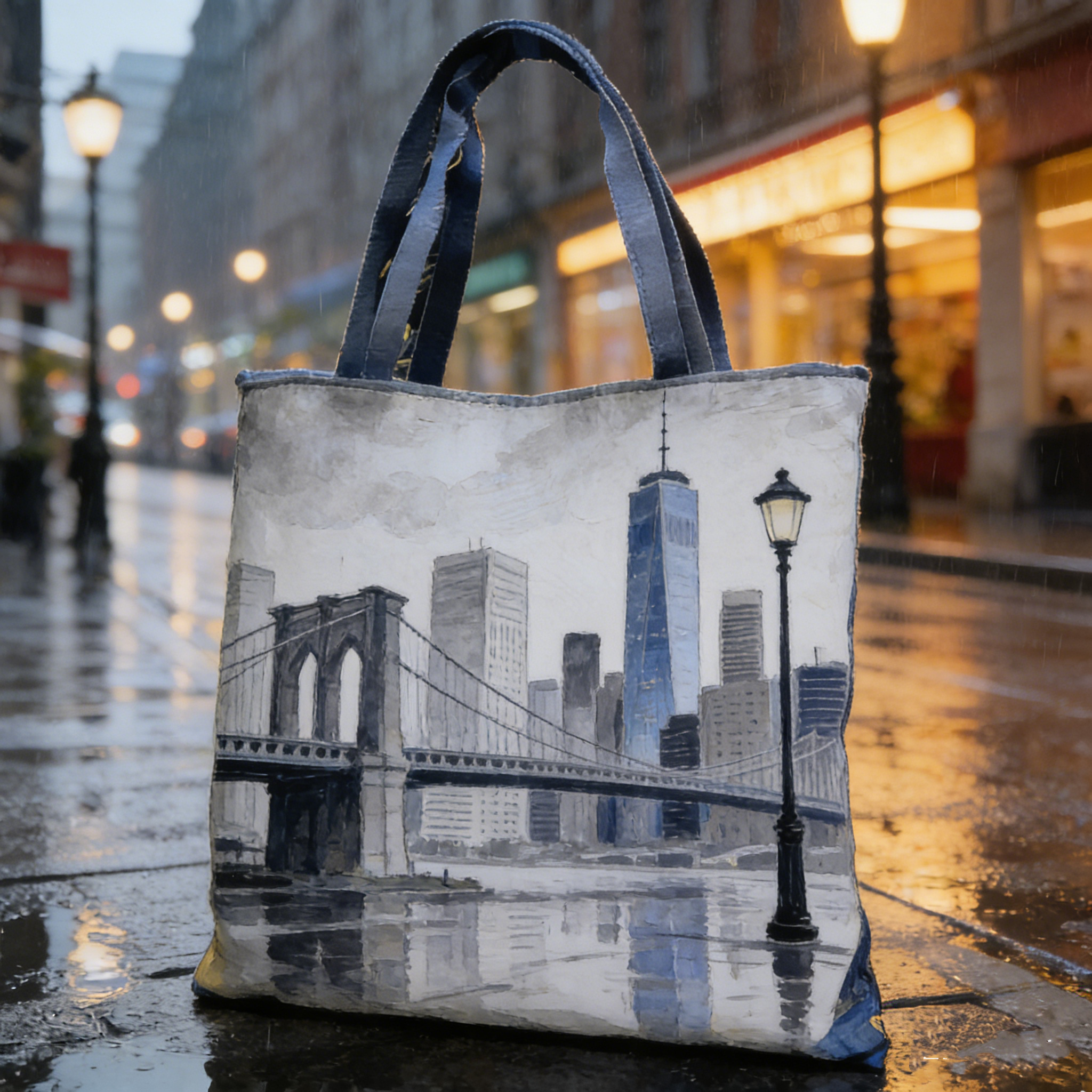 NYC Skyline Watercolor Quilted Tote Bag YzAb6789