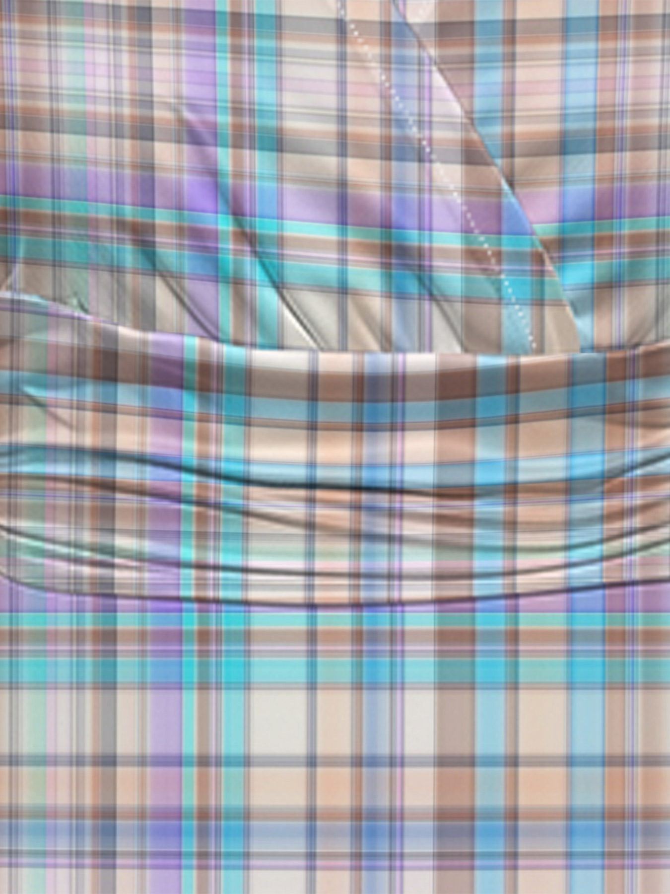 Pastel Plaid Cap Sleeve V-Neck Midi Dress